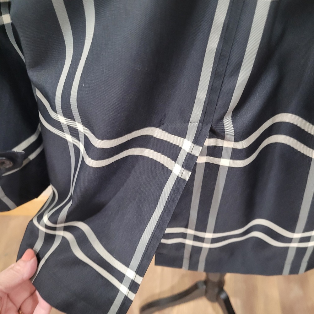 Lauren Ralph Lauren black Plaid Double Breasted Belted Trench Coat Large - Picture 14 of 16